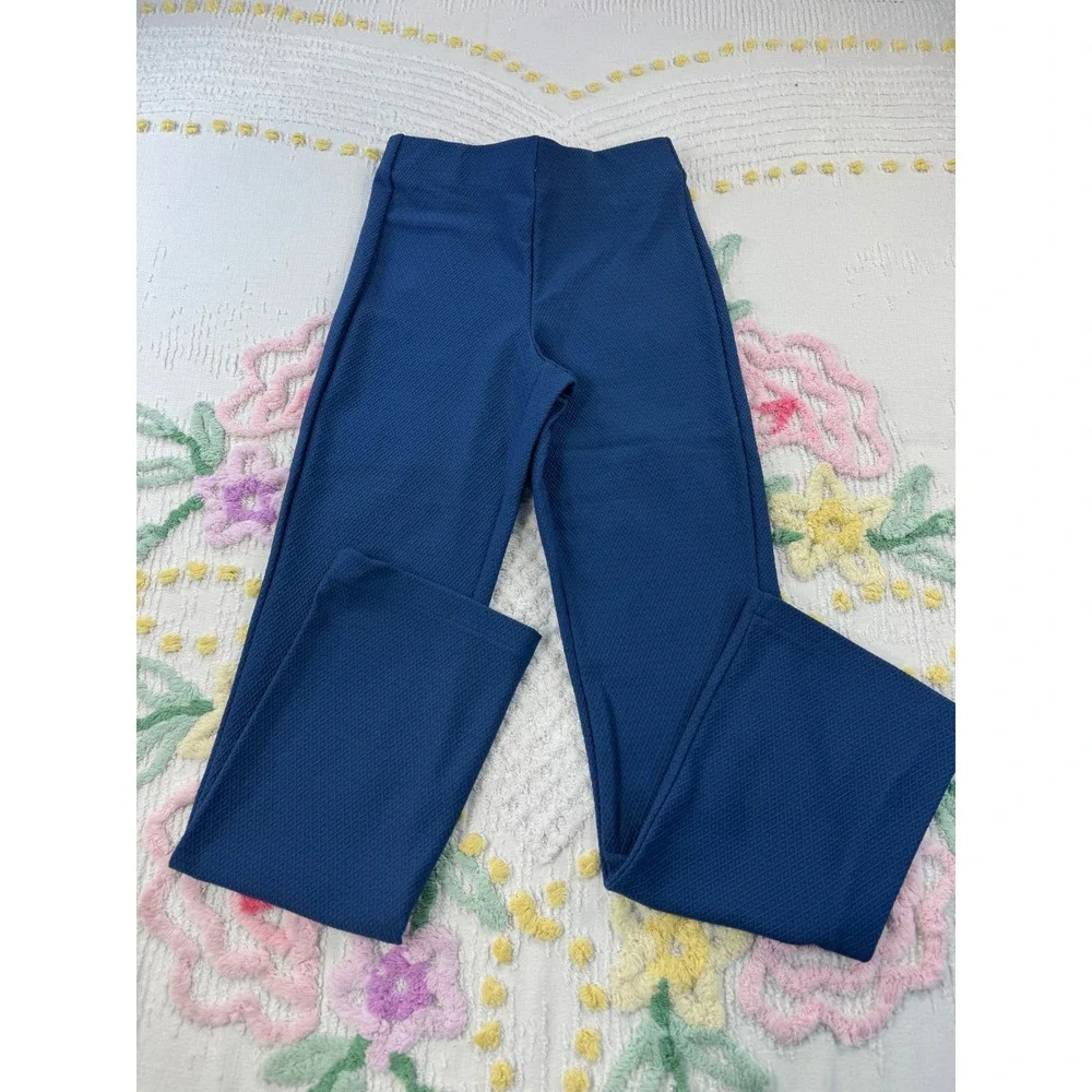 Legacy XXS Blue Textured Jacquard Pull On High Rise Straight Leg Pants A474586